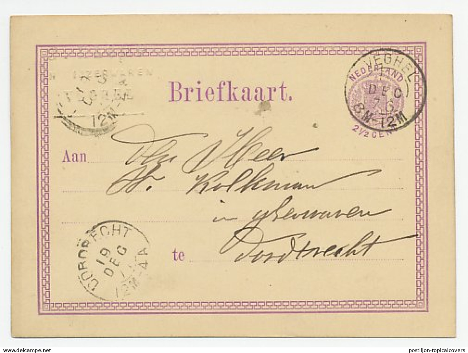 Briefkaart G. 7 Firma Blinddruk Veghel 1876 - Entiers Postaux