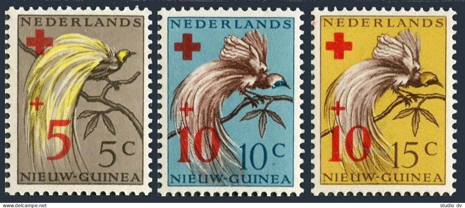 Neth New Guinea B4-B6, Hinged. Michel 38-40. Bird Of Paradise, Red Cross 1955. - Guinea (1958-...)