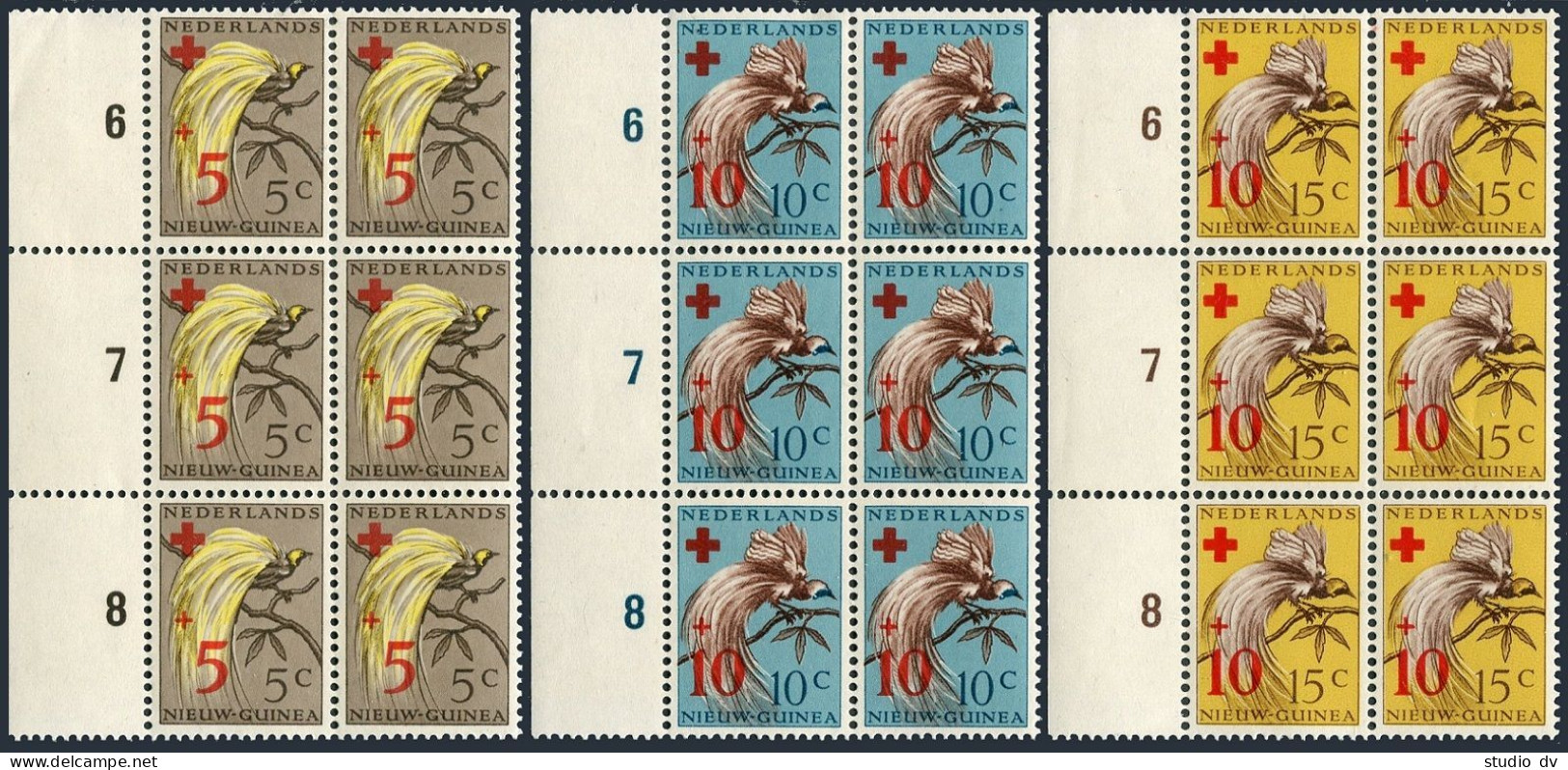 Neth New Guinea B4-B6 Blocks/6, MNH. Mi 38-40. Bird Of Paradise, Red Cross 1955. - Guinée (1958-...)
