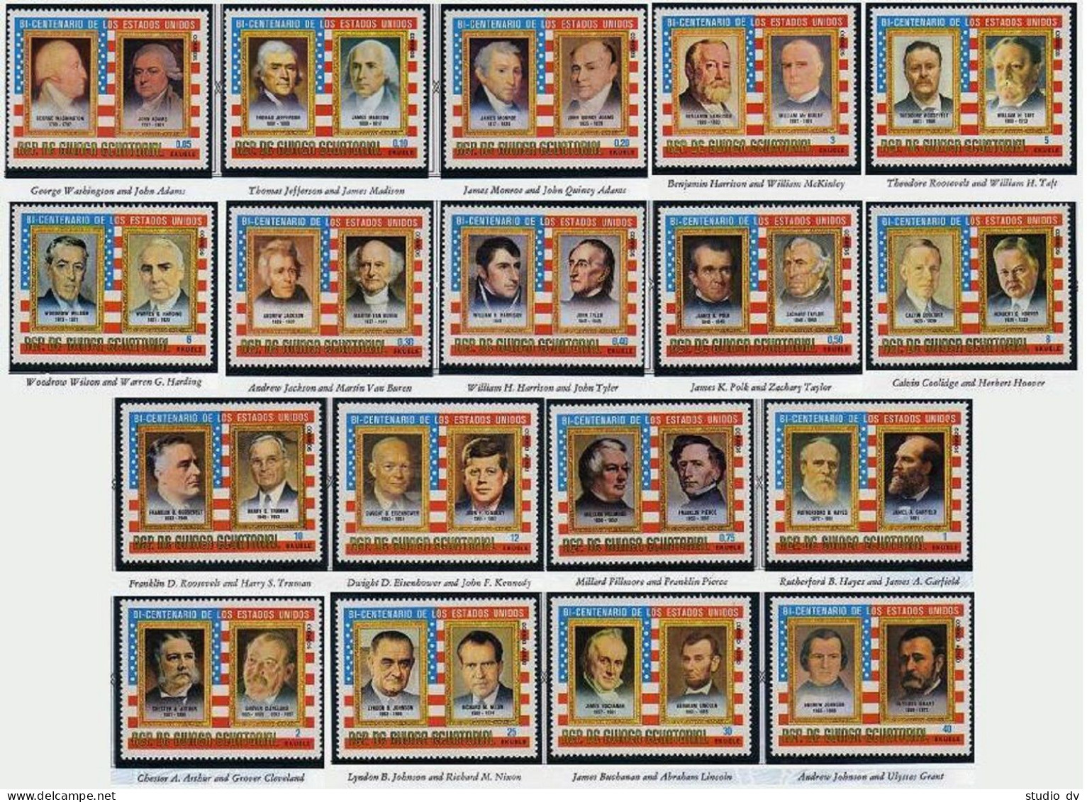 Equatorial Guinea Michel 599-618 Bl.174-175, Hinged. USA-200, 1976. Presidents. - Guinée (1958-...)