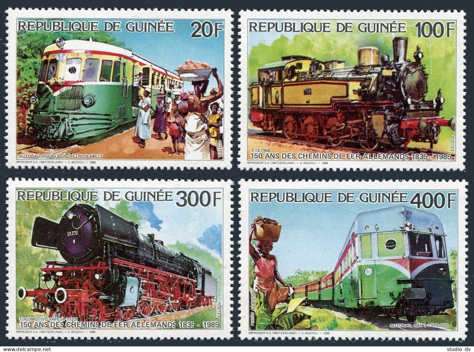 Guinea 1001-1004,MNH.Michel 1118-1121. Locomotives 1986. - Guinee (1958-...)