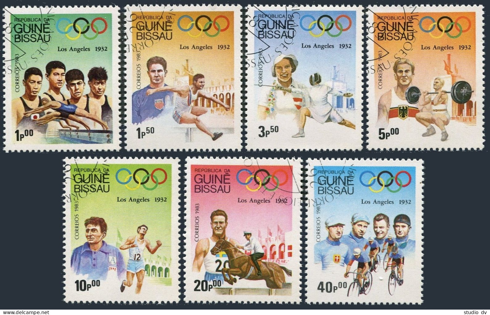 Guinea Bissau 489-495,CTO.Mi 690-696. Olympics Los Angeles-1984.Swimming,Fencing - Guinee (1958-...)