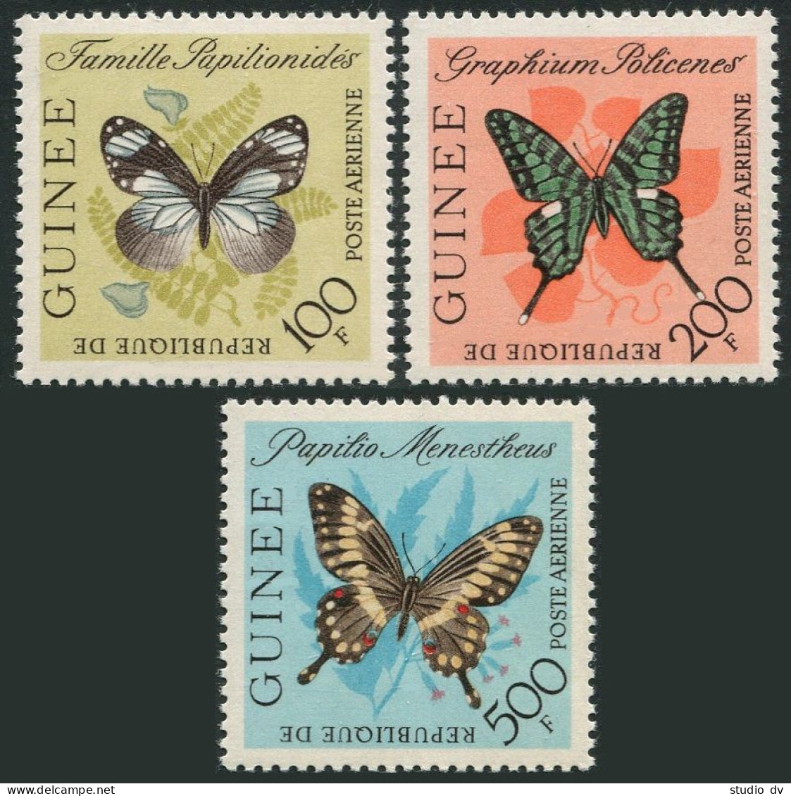 Guinea C47-C49,MNH.Michel 197-199. Butterflies.Air Post 1963. - Guinea (1958-...)