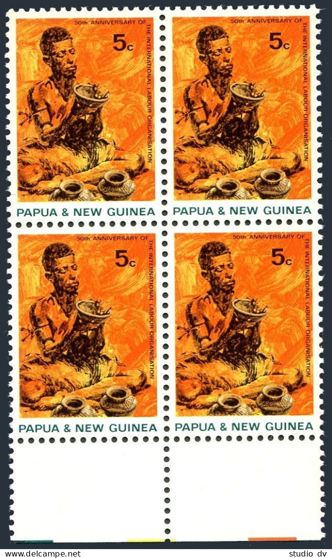 Papua New Guinea 291 Block/4, MNH. Michel 165. ILO, 50th Ann. 1969. Potter. - Guinea (1958-...)