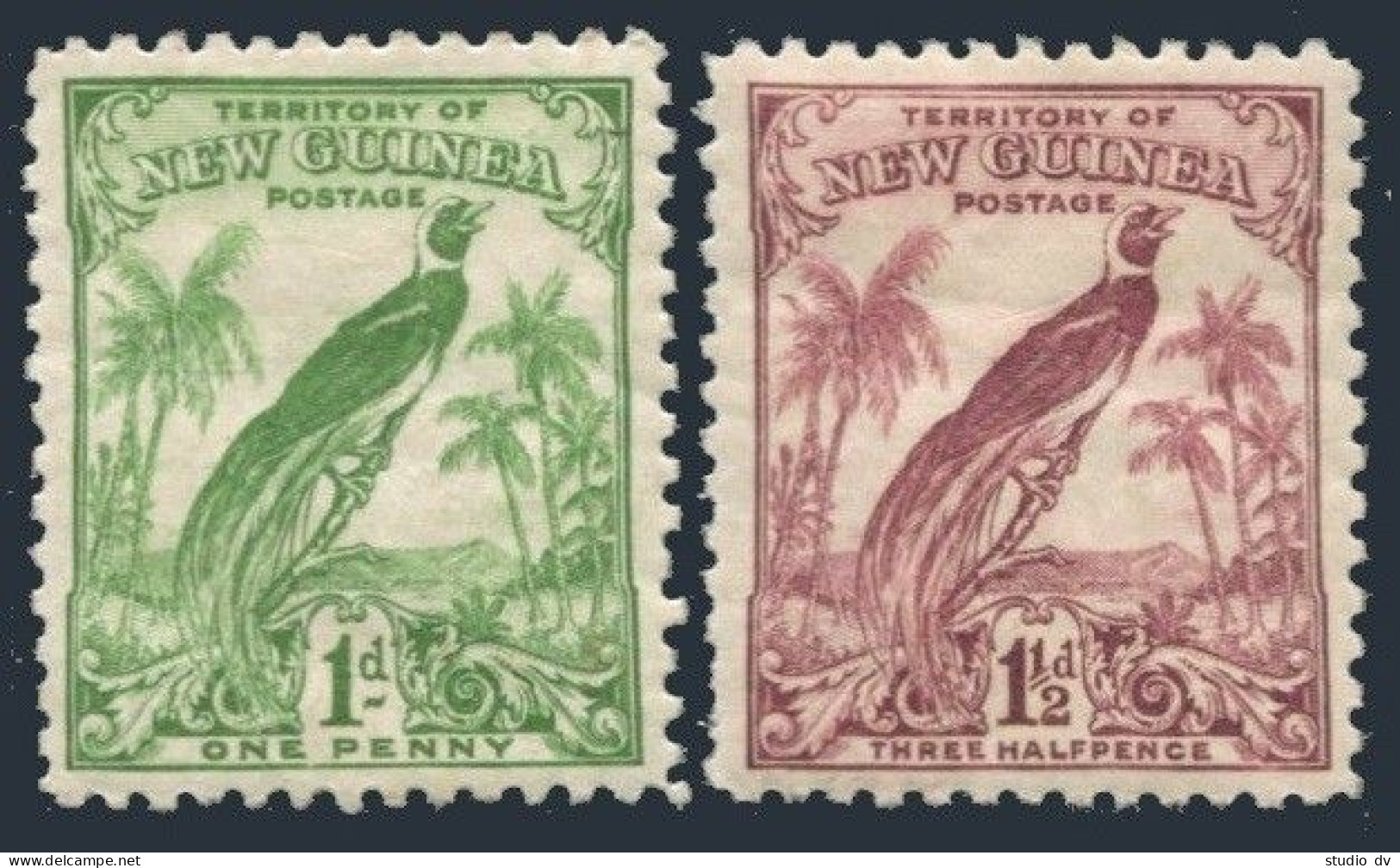 New Guinea 31-32,hinged.Mi 92-93. Bird Of Paradise Without Date Scrolls,1932. - Guinée (1958-...)