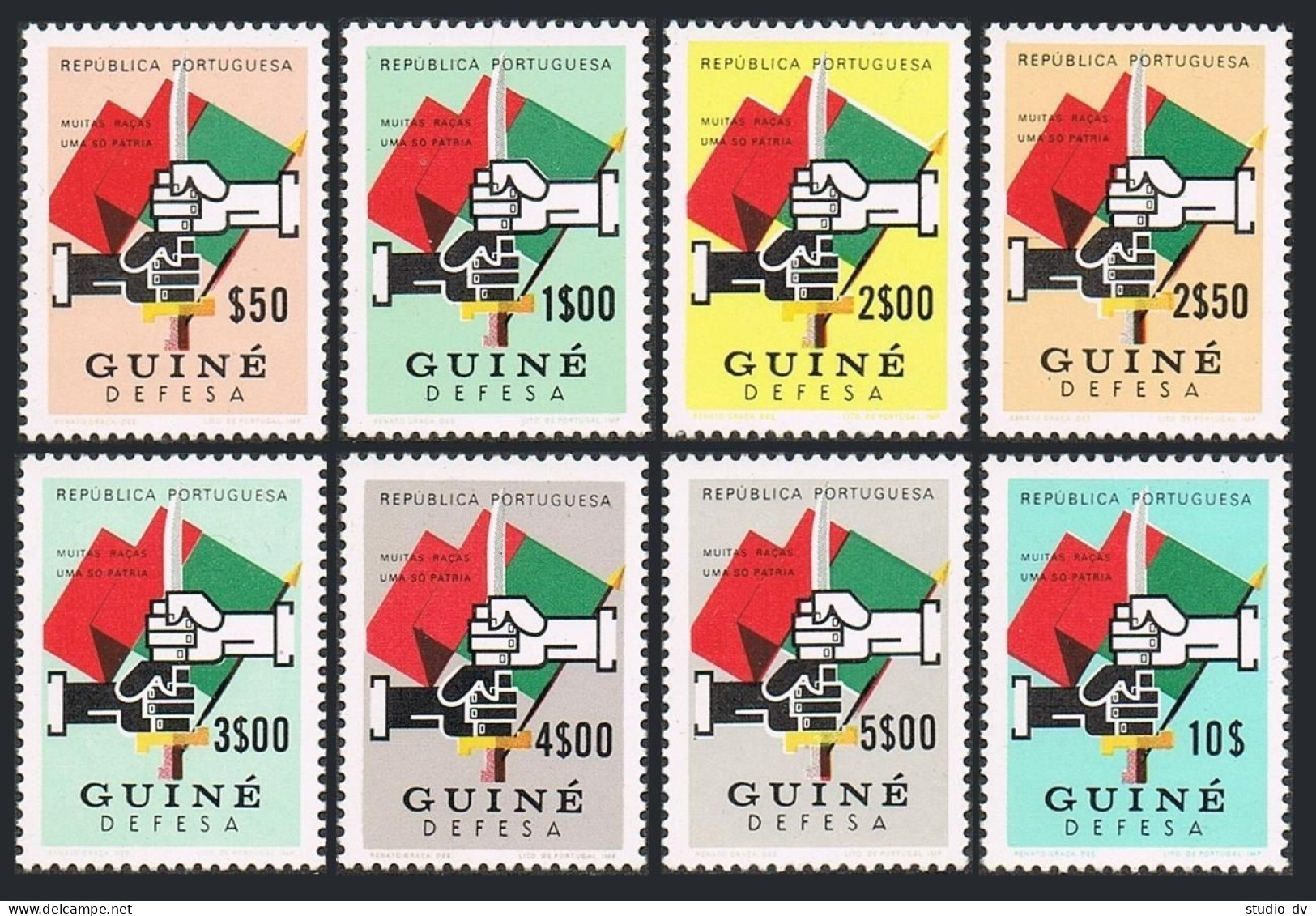 Port Guinea RA29-RA36 Bl/4,MNH. Mi Zw 39/48. Postal Tax Stamps 1968.Hands-Sword. - Guinée (1958-...)