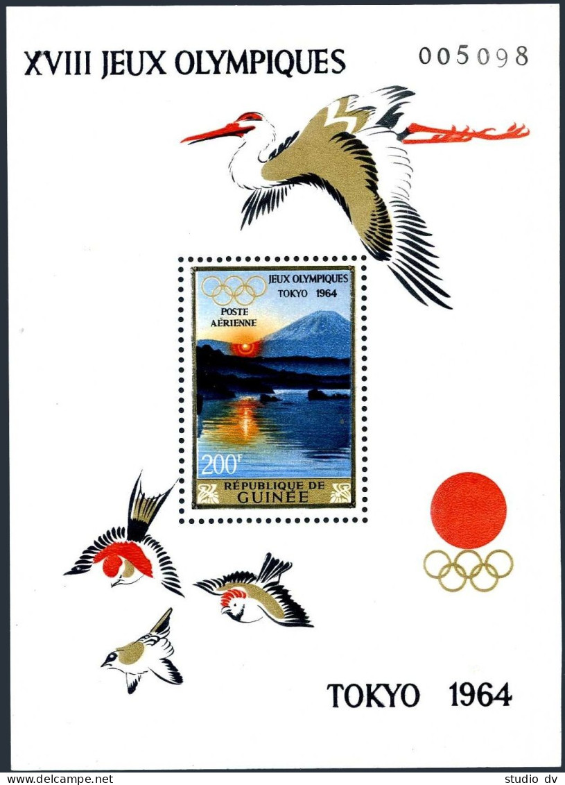 Guinea C65a-C65b Sheets, Hinged. Michel Bl.5-6. Olympics Tokyo-1964. Mt. Fuji. - Guinee (1958-...)