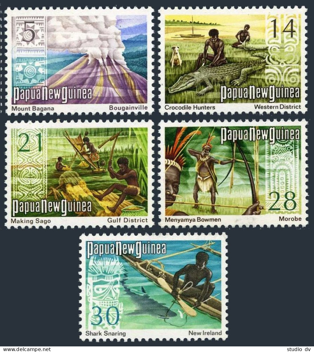 Papua New Guinea 371/383 Set 08.22.1973,MNH. Bagana Volcano,Crocodile Hunters, - Guinée (1958-...)