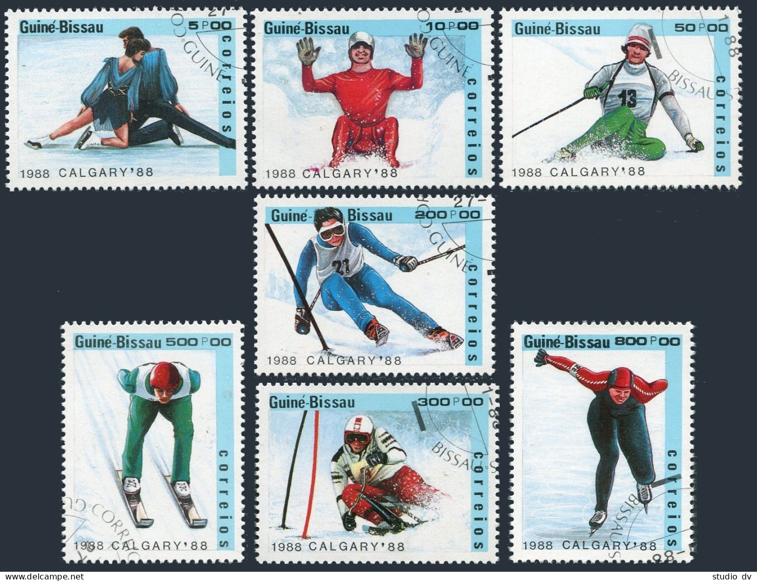 Guinea Bissau 704-710,CTO. Olympics,Calgary-1988.Pairs Figure Skating,Luge,  - Guinea (1958-...)