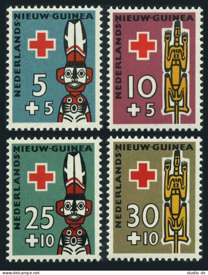 Neth New Guinea B15-B18, Hinged. Mi 49-52. Red Cross,1958. Ancestral Image,Bowl. - Guinea (1958-...)