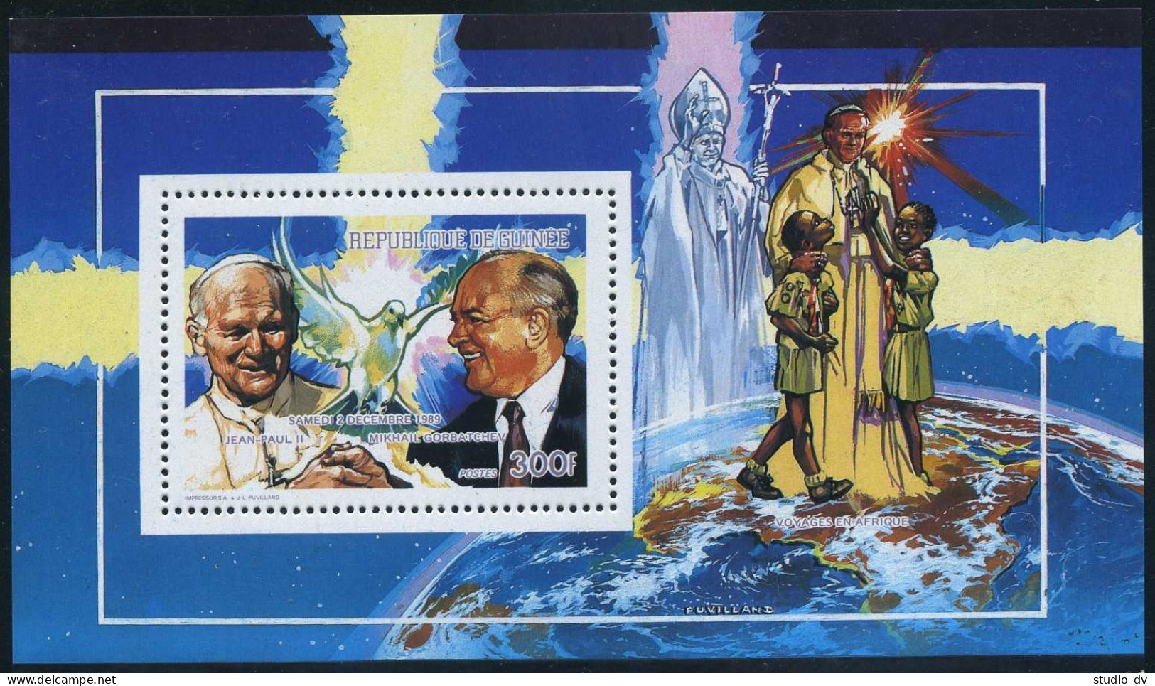 Guinea 1136a,1136/1142b,MNH. Pope John Paul II,Pres.Gorbachev,George Bush.1990. - Guinea (1958-...)