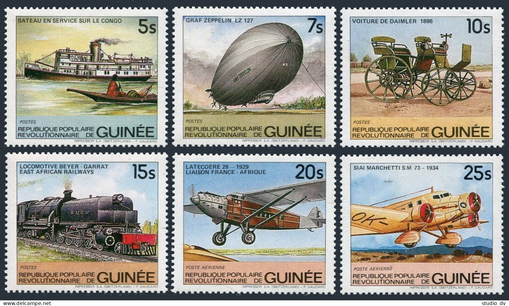 Guinea 883-888,889,MNH.Mi 981-986,Bl.89. Transportation 1984. Steamer, Zeppelin, - Guinea (1958-...)