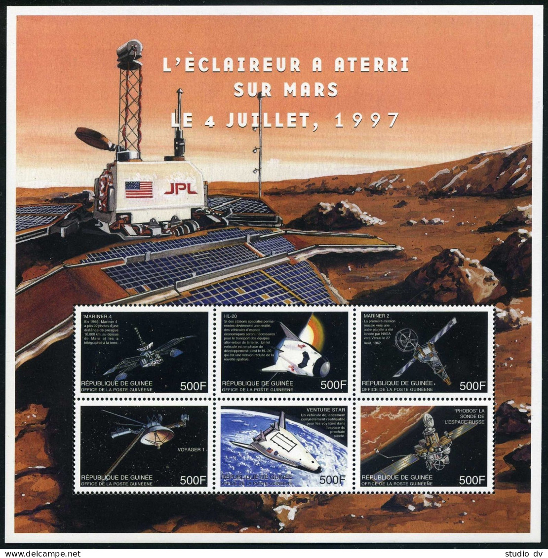 Guinea 1613-1614 Af Sheets,MNH. Space Exploration,1999.Planets.Mariners,Phobos, - Guinea (1958-...)