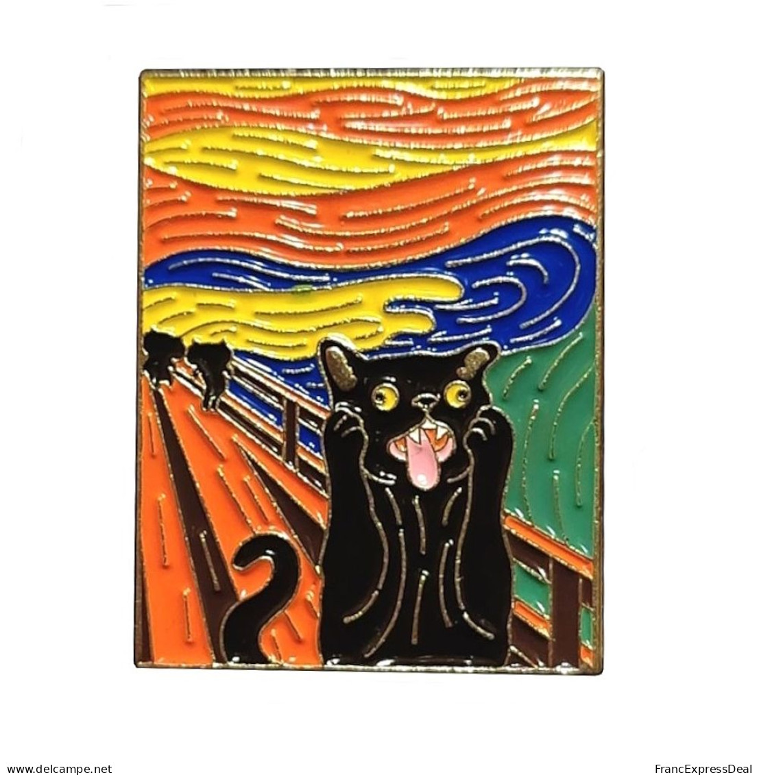 Pin's NEUF En Métal Pins - Chat Noir Dans Le Tableau Le Cri Edvard Munch - Animaux