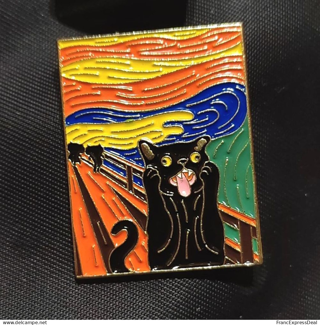 Pin's NEUF En Métal Pins - Chat Noir Dans Le Tableau Le Cri Edvard Munch - Animals