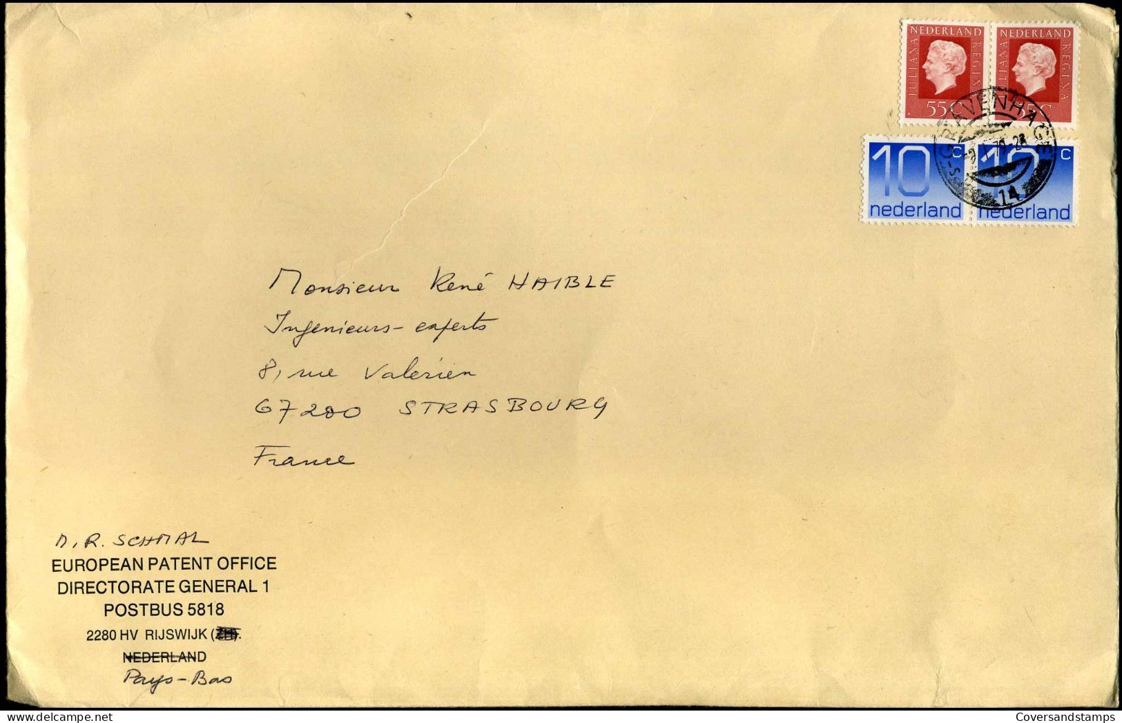 Cover To Strasbourg, France - 'European Patent Office Directorate General 1, Rijswijk' - Covers & Documents