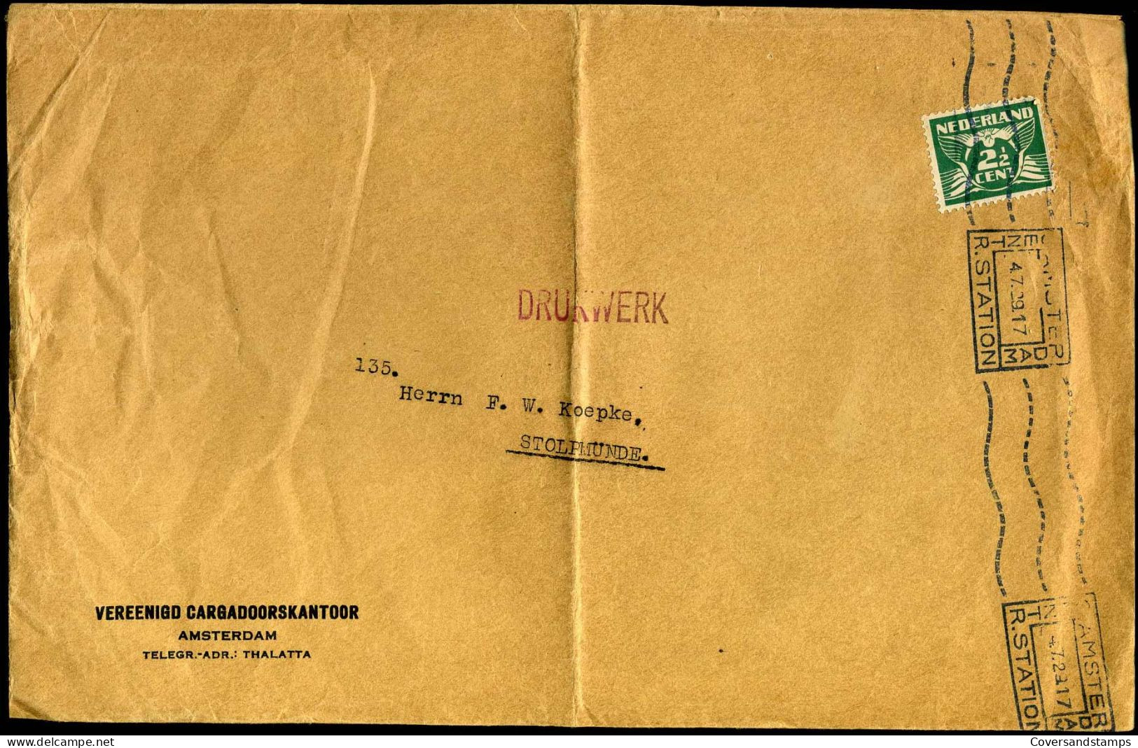 Cover To Stolpmünde, Germany - 'Vereenigd Cargadoorskantoor, Amsterdam' - Cartas & Documentos