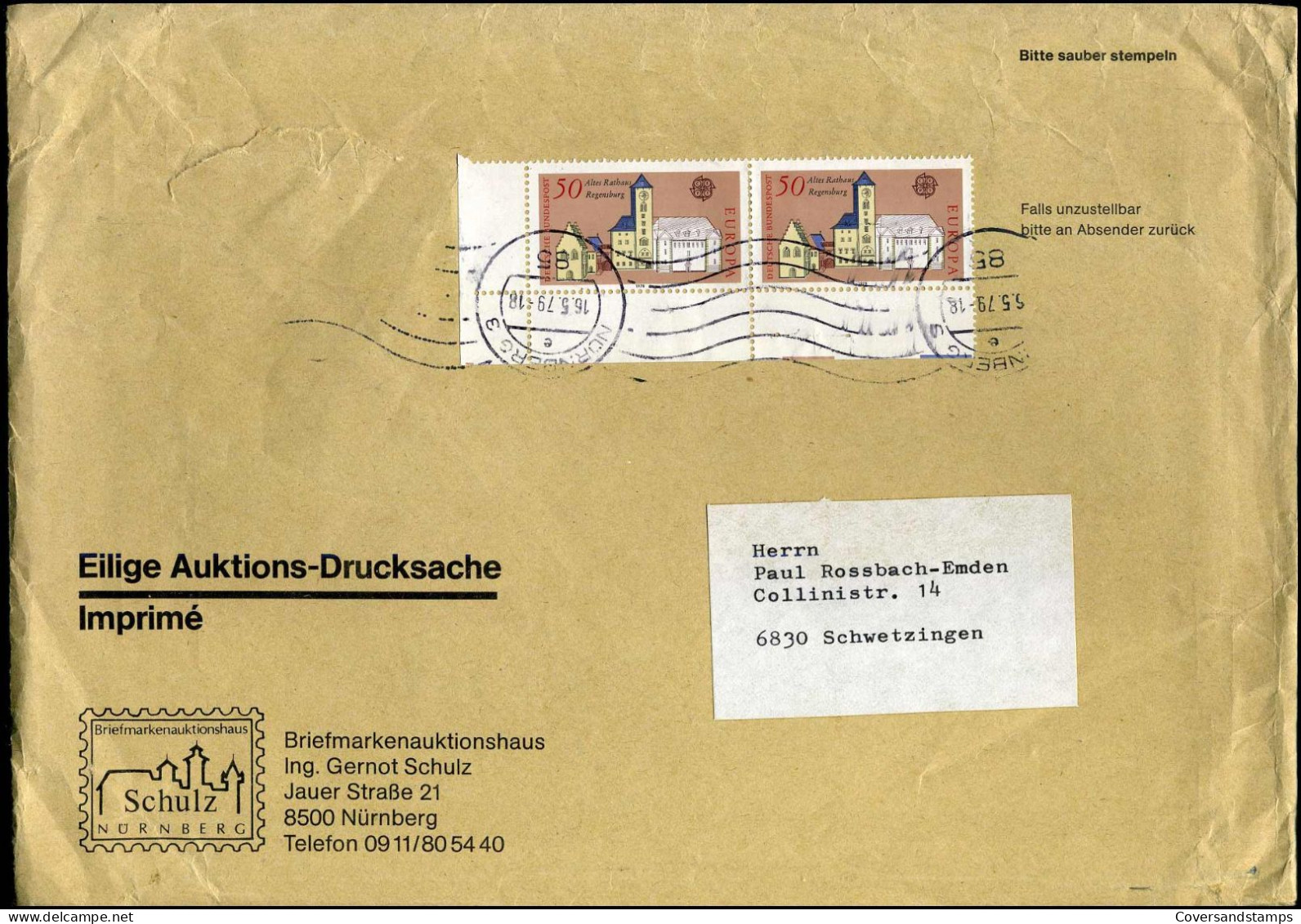 Cover To Schwetzingen - 'Briefmarkenauktionshaus Ing. Gernot Schulz' - Covers & Documents