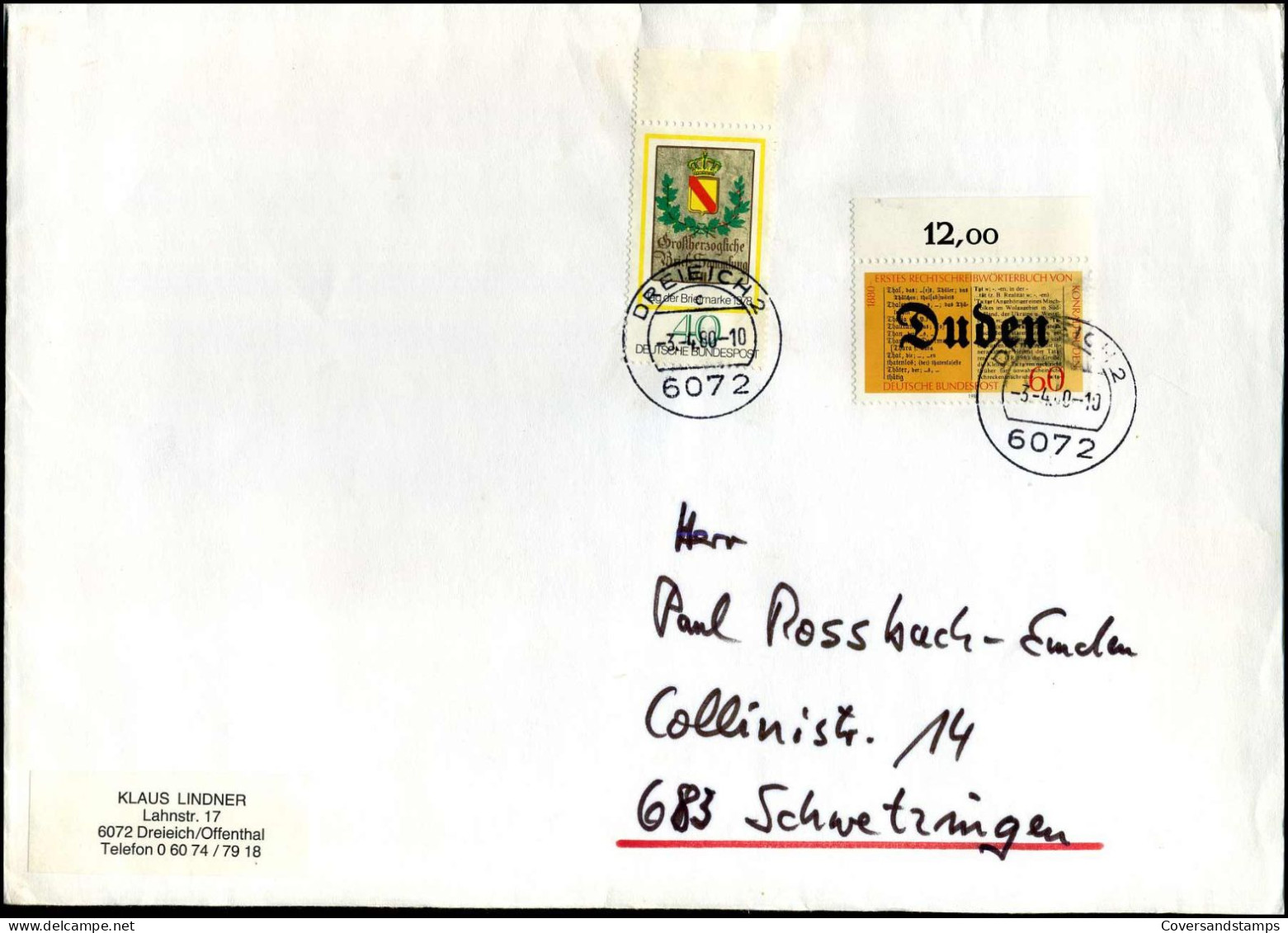 Cover To Schwetzingen - 'Klaus Lindner' - Lettres & Documents