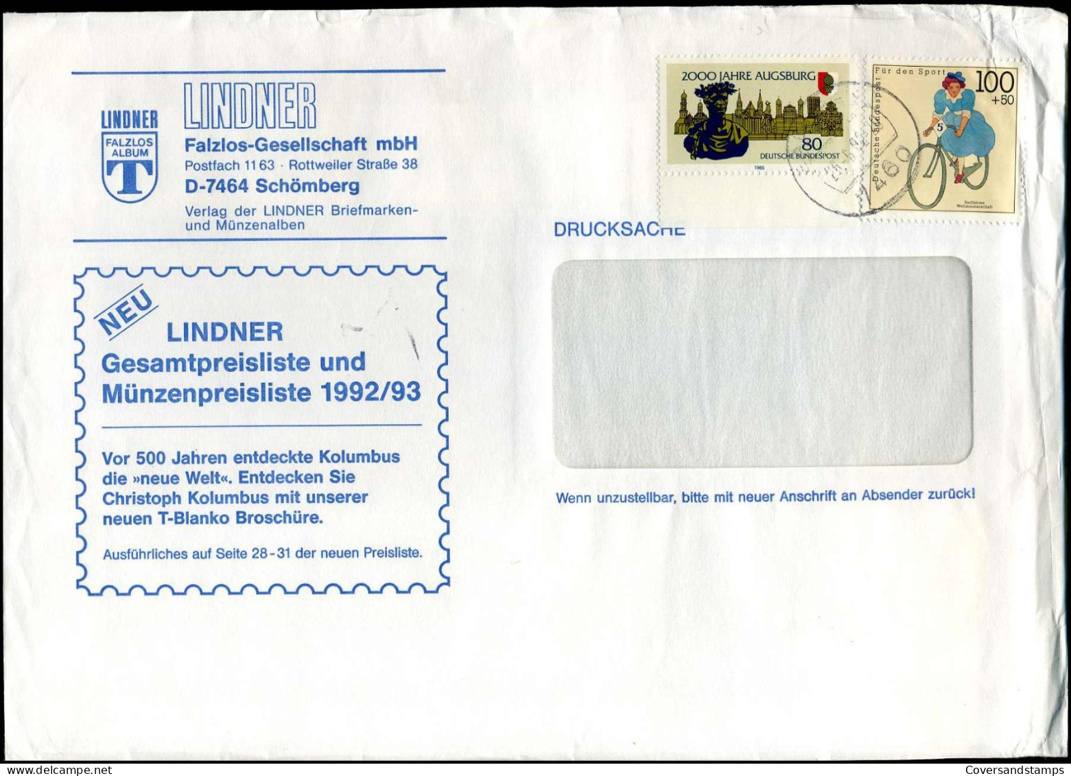 Cover - 'Lindner, Falzlos-Gesellschaft MbH' - Lettres & Documents