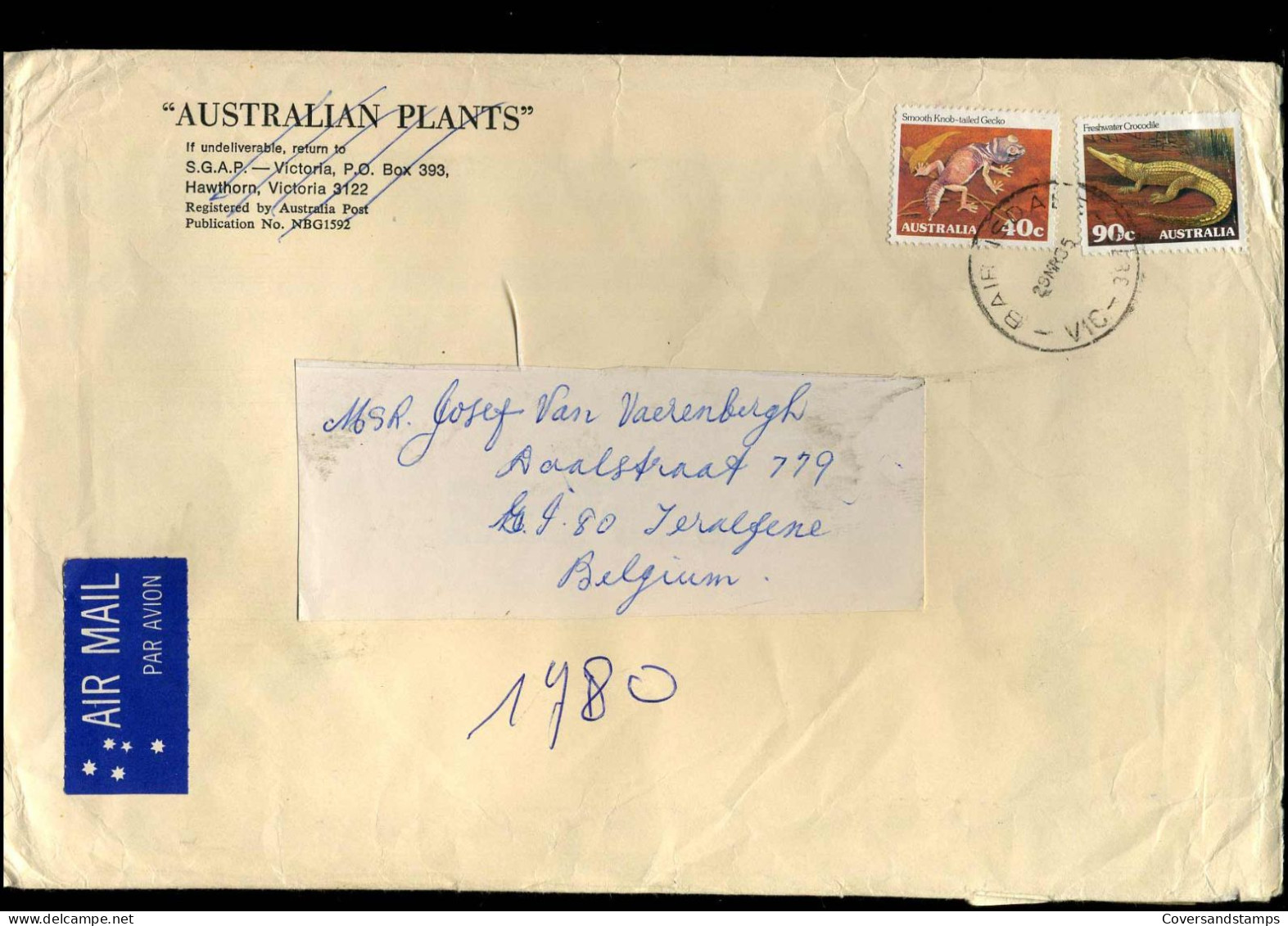Cover To Teralfene, Belgium - ' Australian Plants' - Lettres & Documents