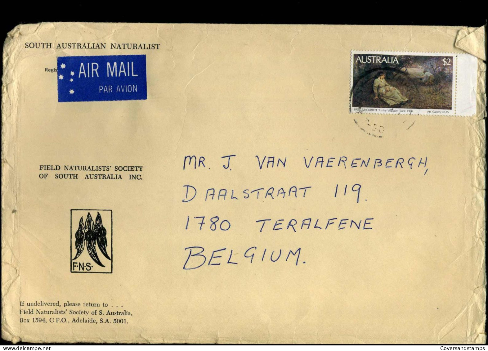 Cover To Teralfene, Belgium - 'South Australian Naturalist' - Briefe U. Dokumente