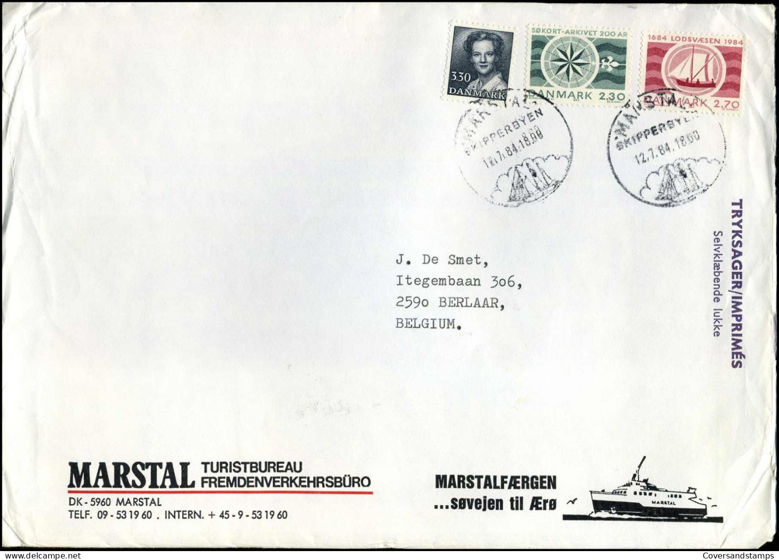 Cover To Berlaar, Belgium - ' Marstal Turistbureau Fremdenverkehrsbüro' - Brieven En Documenten