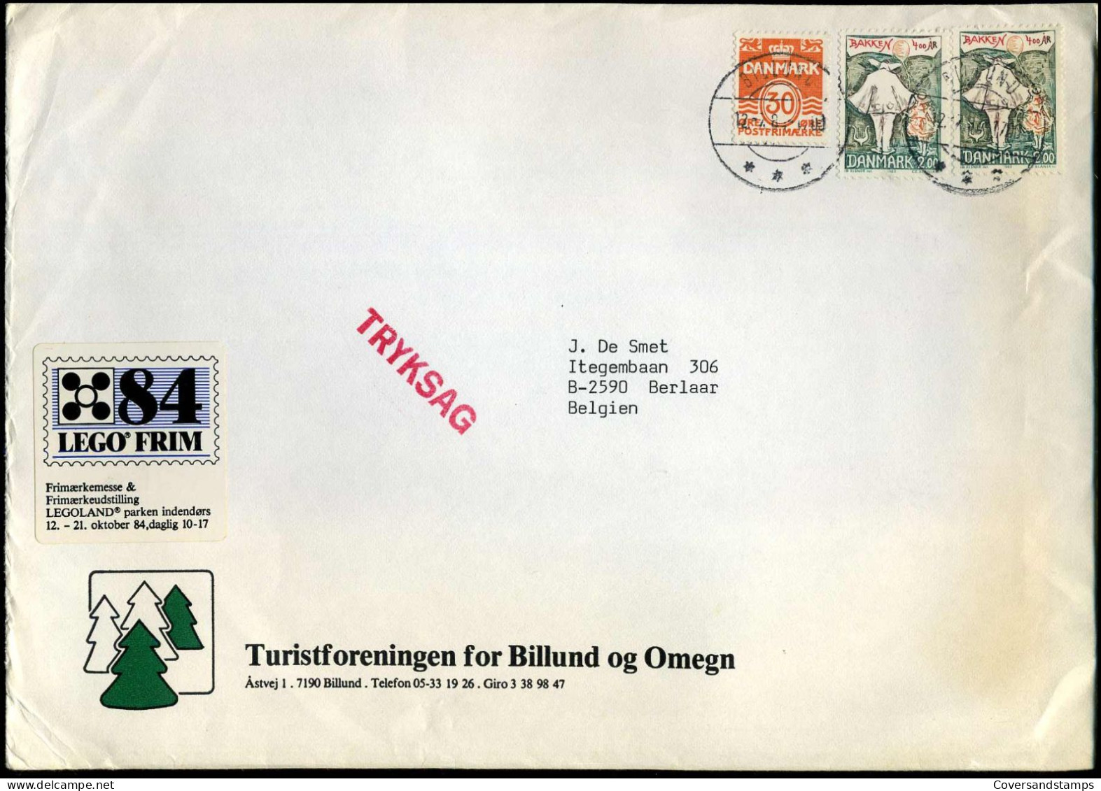 Cover To Berlaar, Belgium - 'Turistforeningen For Billund Og Omegn' - Covers & Documents