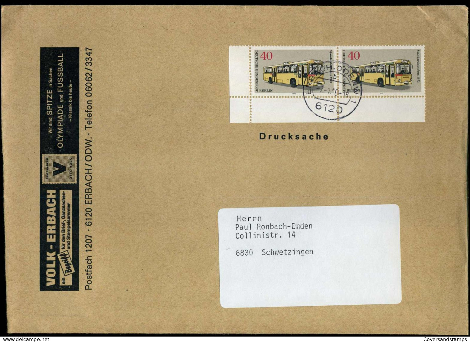 Cover To Schwetzingen - 'Briefmarken Otto Volk' - Lettres & Documents