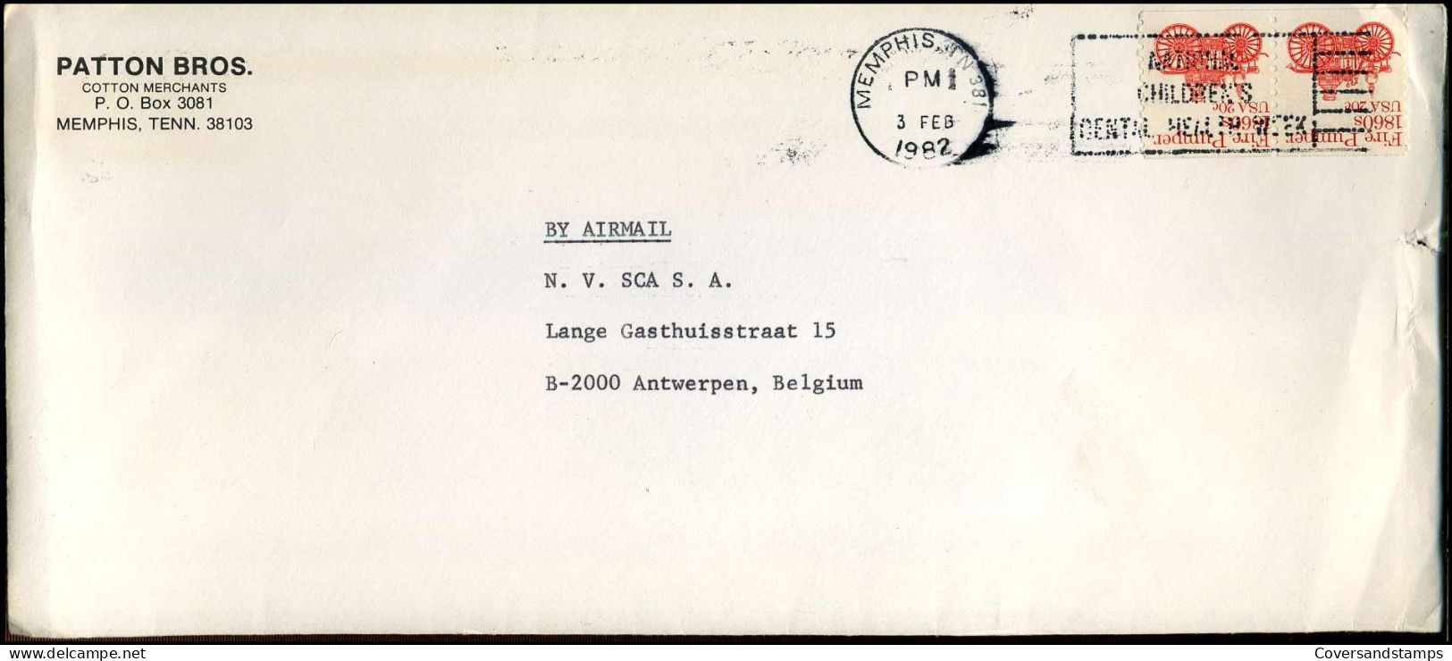 Cover To Antwerp, Belgium - 'Patton Bros. Inc, Memphis, Tennessee' - Briefe U. Dokumente