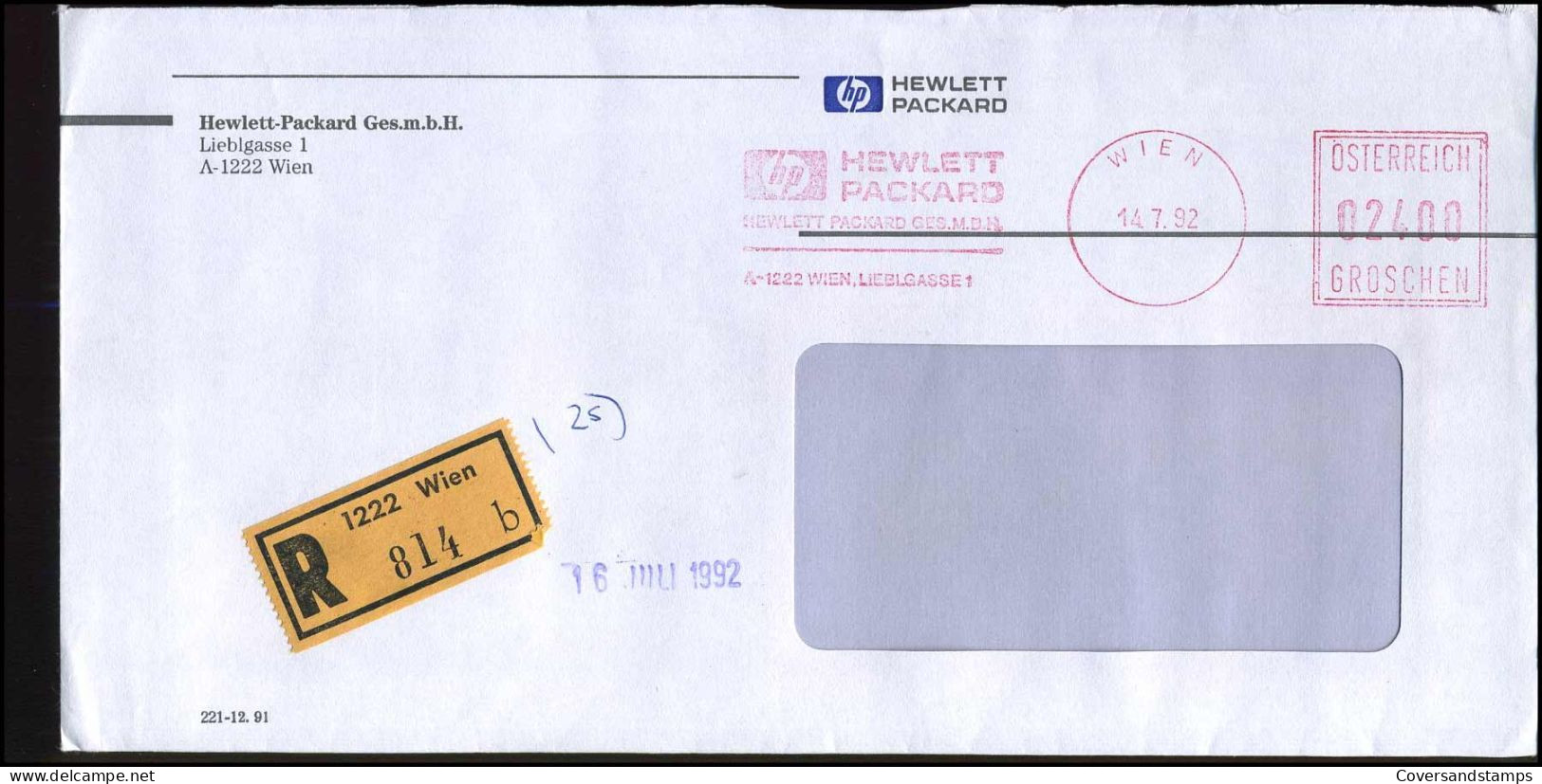 Registered Cover - 'Hewlett-Packard Ges.m.b.H.' - Lettres & Documents