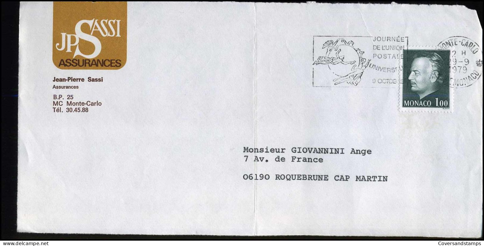 Coverfront To Roquebrune Cap Martin - 'Jean-Pierre Sassi, Assurances' - Lettres & Documents