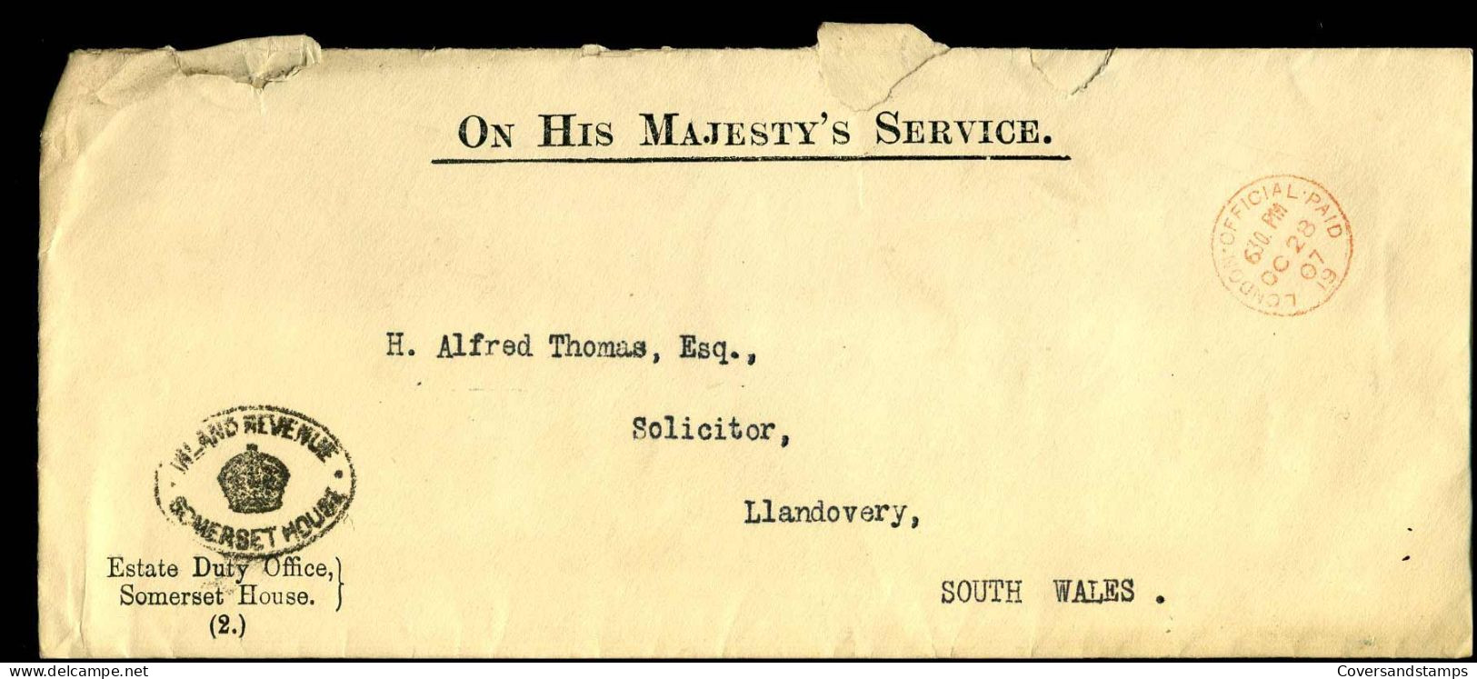 Cover To Llandovery - "On His Majesty's Service' - Covers & Documents