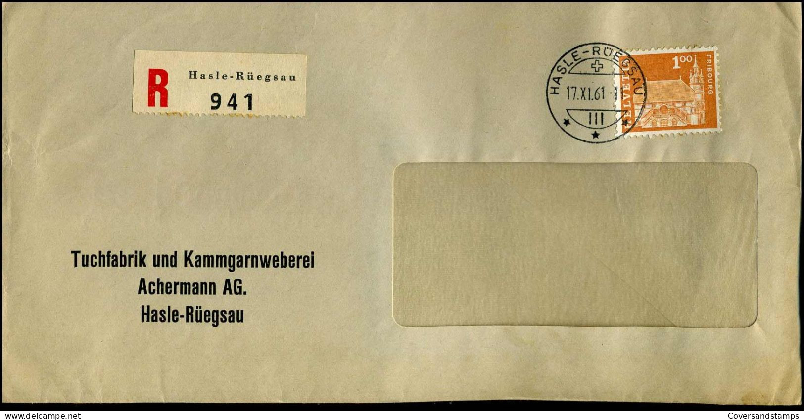 Registered Cover  - 'Tuchfabrik Un Kammgarnweberei Achermann AB., Hasle-Rüegsau' - Covers & Documents