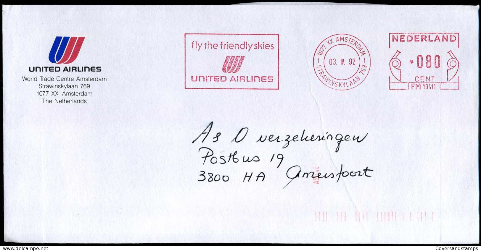 Cover To Amersfoort - 'United Airlines, Amsterdam'' - Briefe U. Dokumente