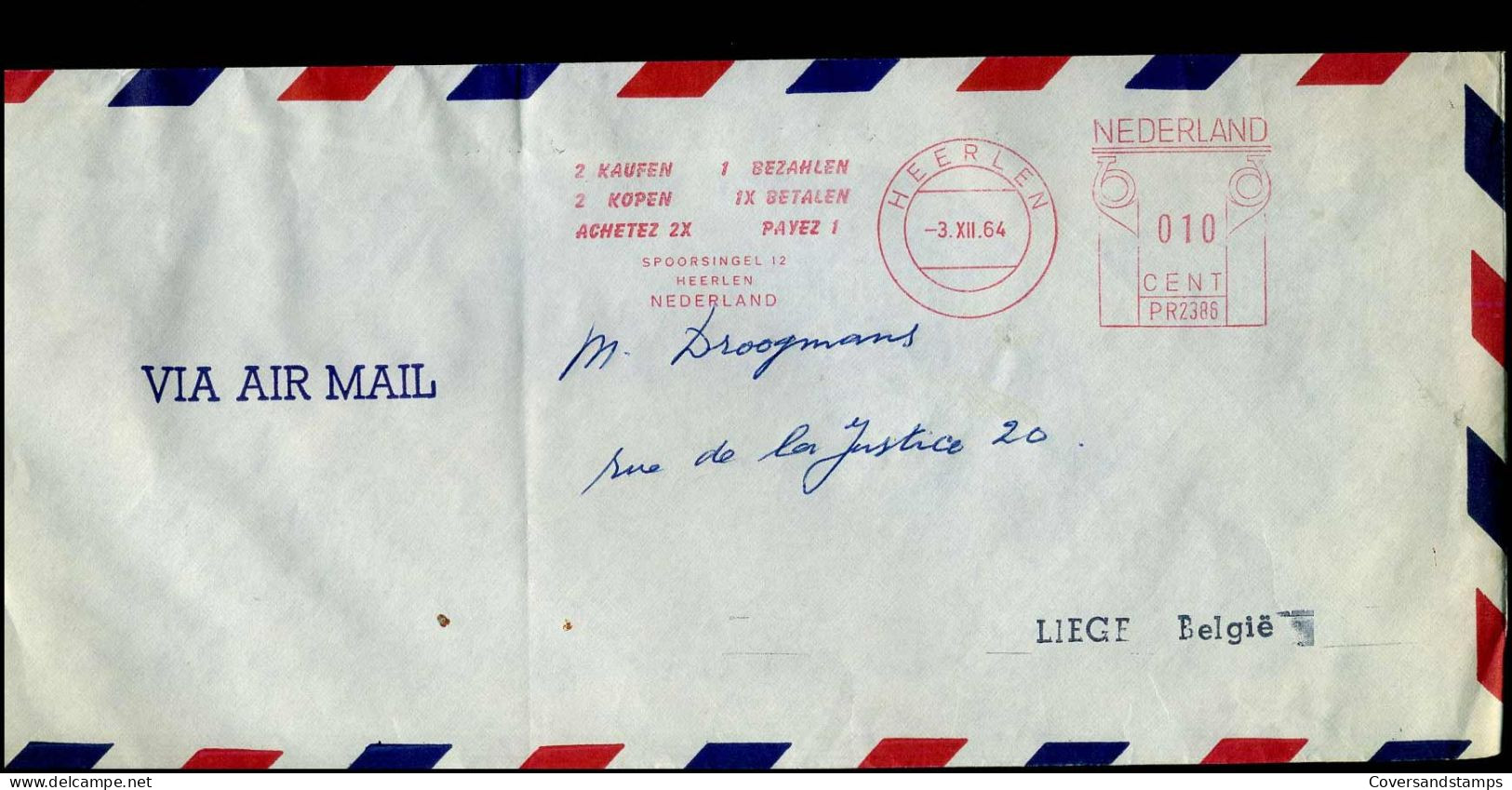 Cover To Liège, Belgium - Lettres & Documents