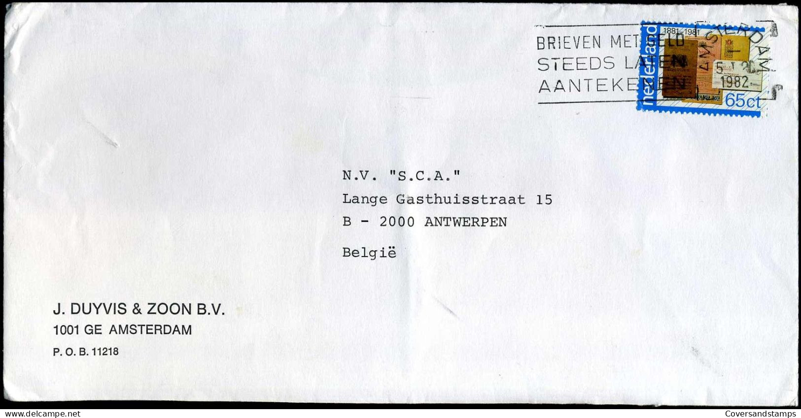 Cover To Antwerp, Belgium - 'J. Duyvis & Zoon B.V., Amsterdam' - Briefe U. Dokumente