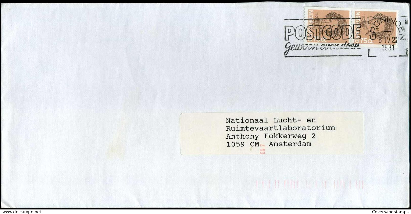 Cover To Amsterdam - 'Nationaal Lucht- En Ruimtevaartlaboratorium' - Lettres & Documents