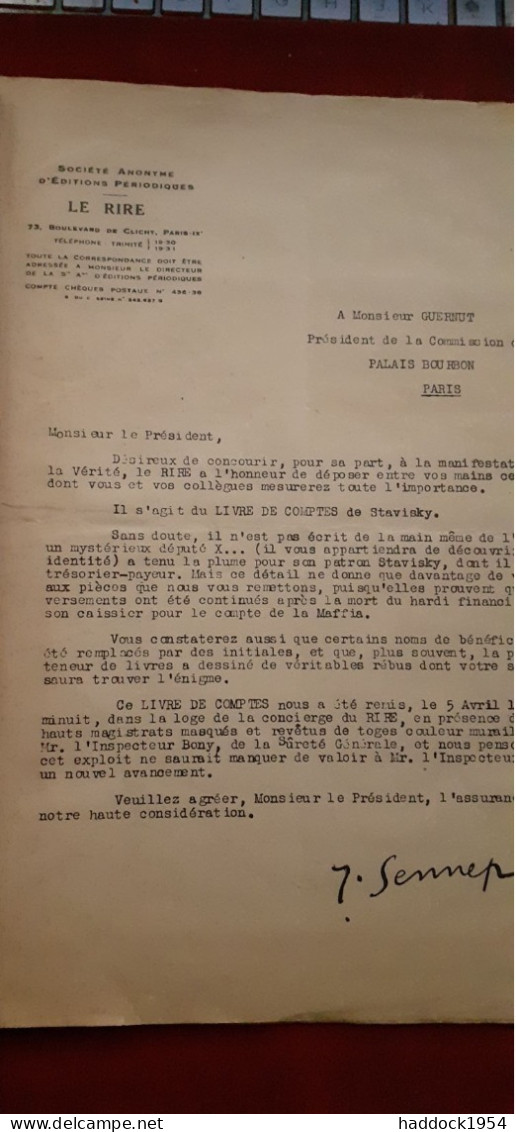 Livre De Comptes De STAVISKY SENNEP Le Rire 1934 - Geschichte