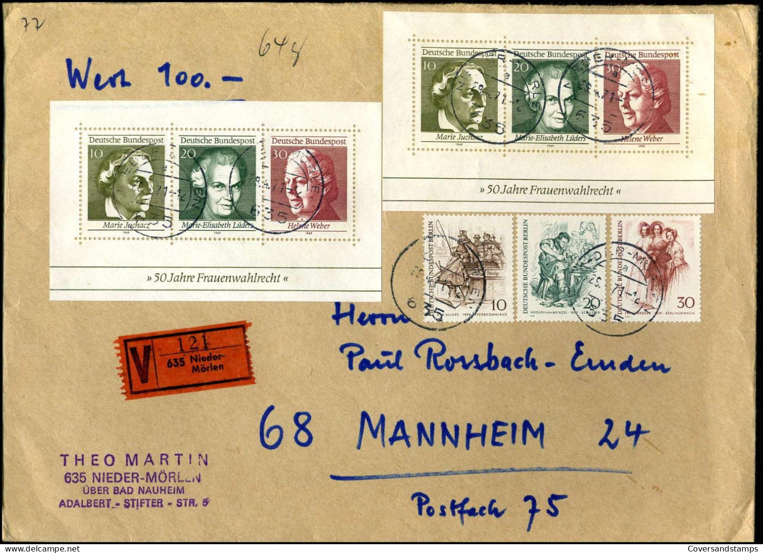 Registered Cover To Mannheim - Wertbrief 100 DM - Briefe U. Dokumente