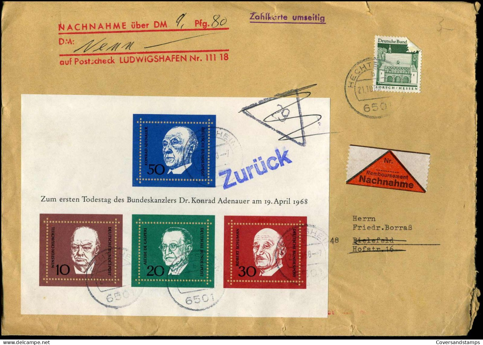 Cover To Bielefeld - BL 4 - Nachname/remboursement - Lettres & Documents