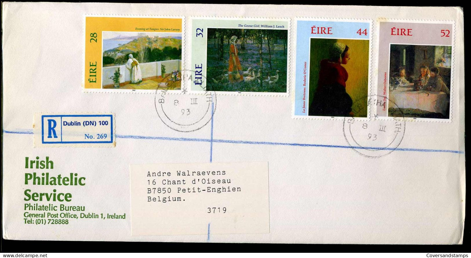 Registered Cover To Petit-Enghien, Belgium - "Irish Philatelic Service" - Lettres & Documents