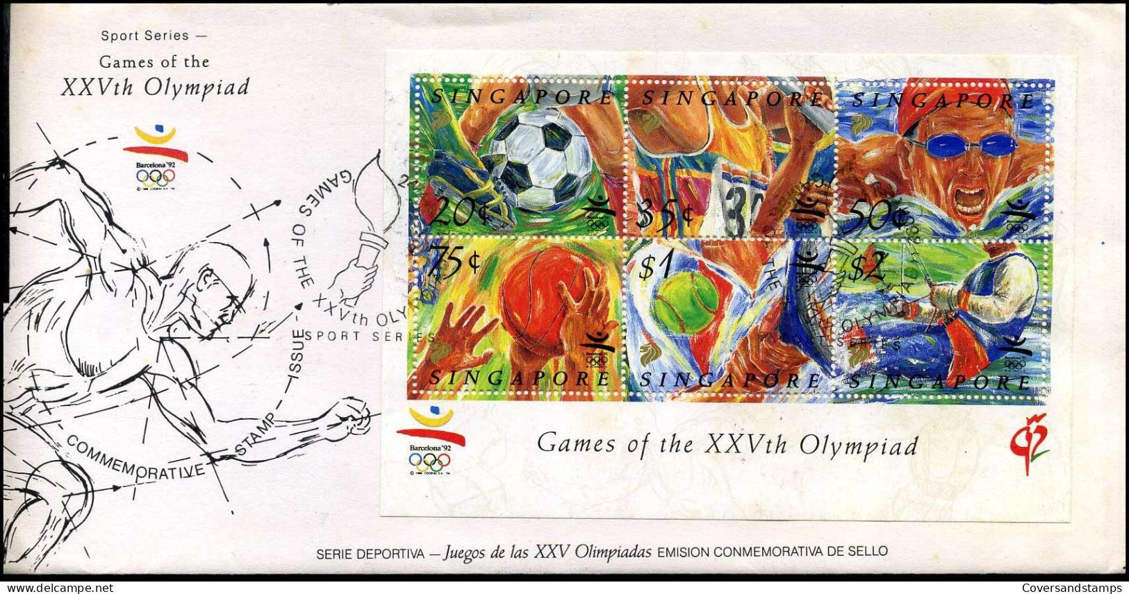 FDC - Games Of The XXVth Olympiad Barcelona '92 - Singapour (1959-...)