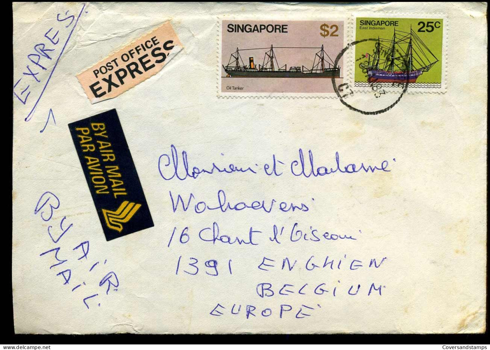 Express Cover To Petit-Enghien, Belgium - Singapour (1959-...)
