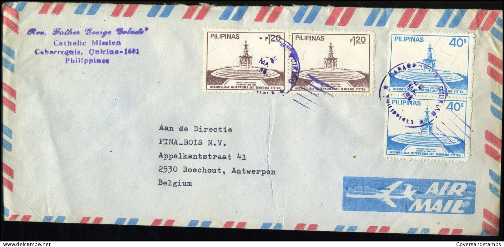 Cover To Antwerp, Belgium - "Rev. Father George  ... Catholic Mission" - Philippines