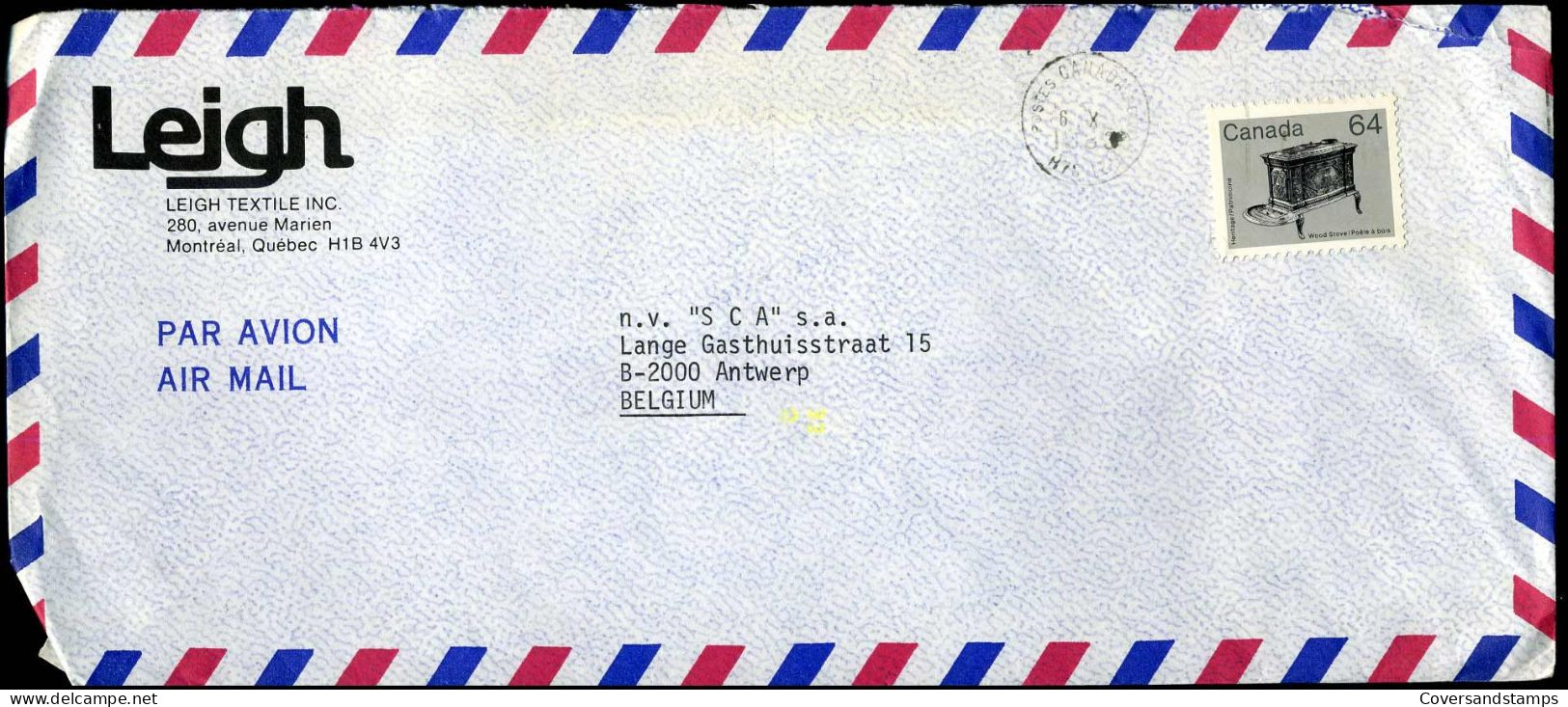 Cover To Antwerp, Belgium - "Leigh Textile Inc, Montreal" - Lettres & Documents