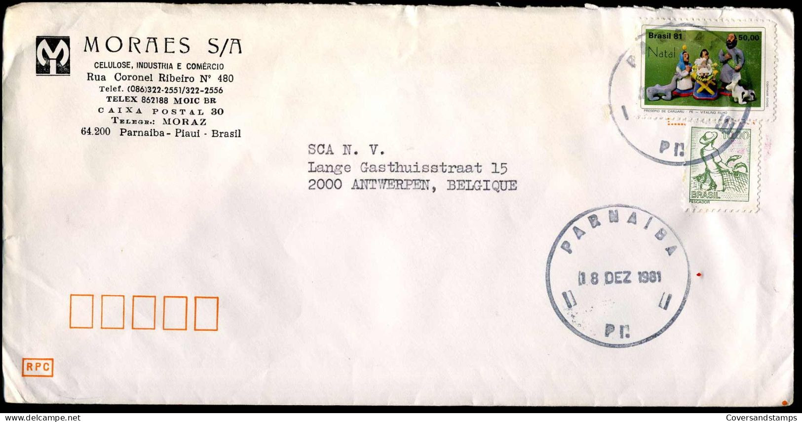 Cover To Antwerp, Belgium - "Moraes S/A, Celulose, Industria E Comercio" - Lettres & Documents