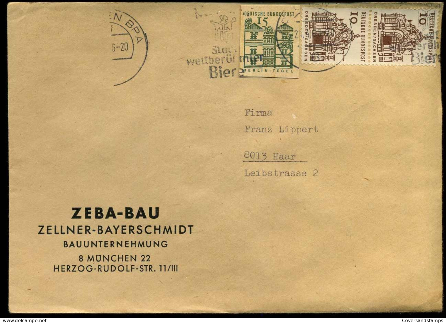 Cover To Haar - "Zeba-Bau, Zellner-Bayerschmidt, Bauunternehmung, München" - Covers & Documents