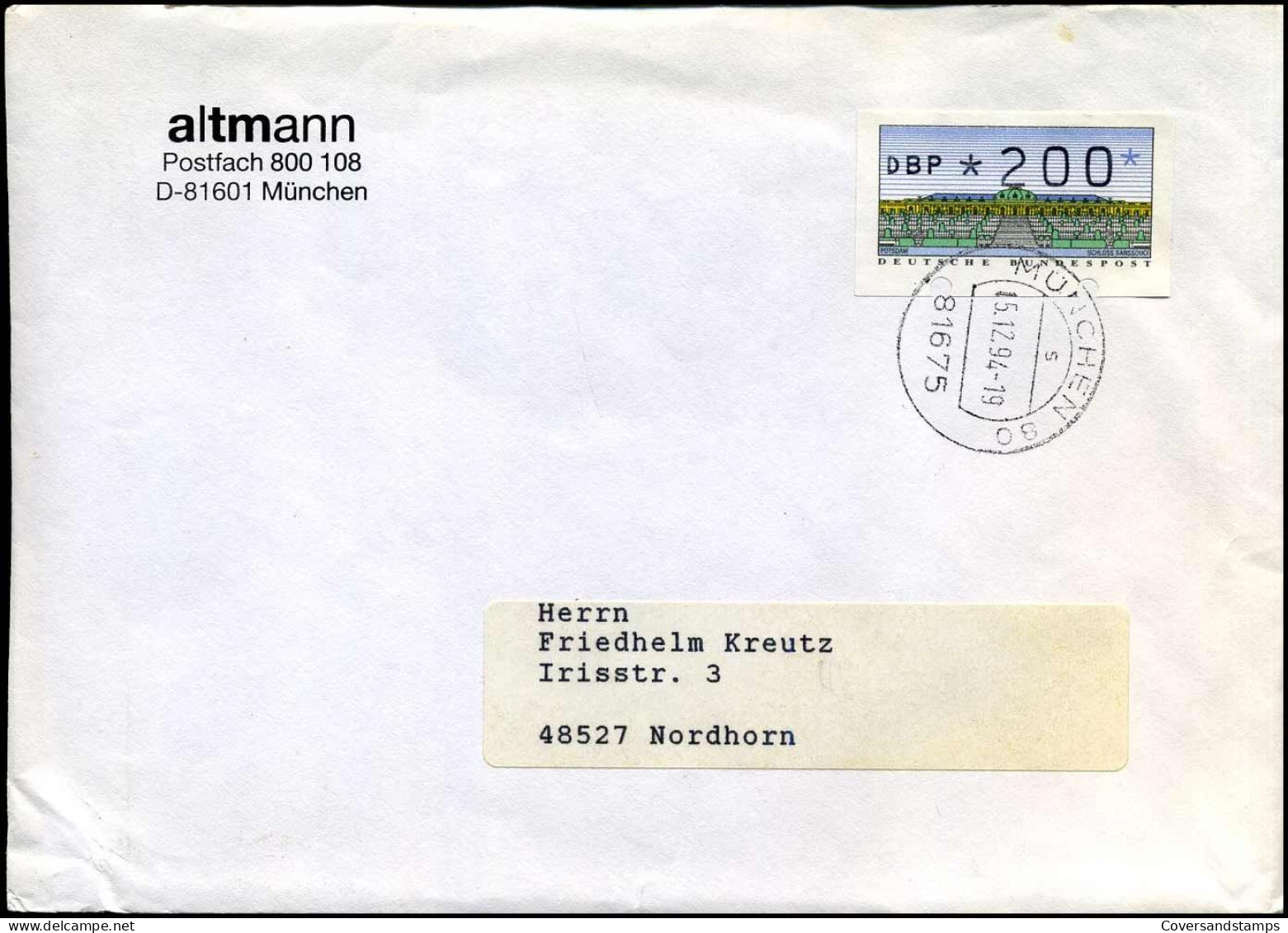 Cover To Nordhorn - "Altman, München" - Automatenmarken [ATM]
