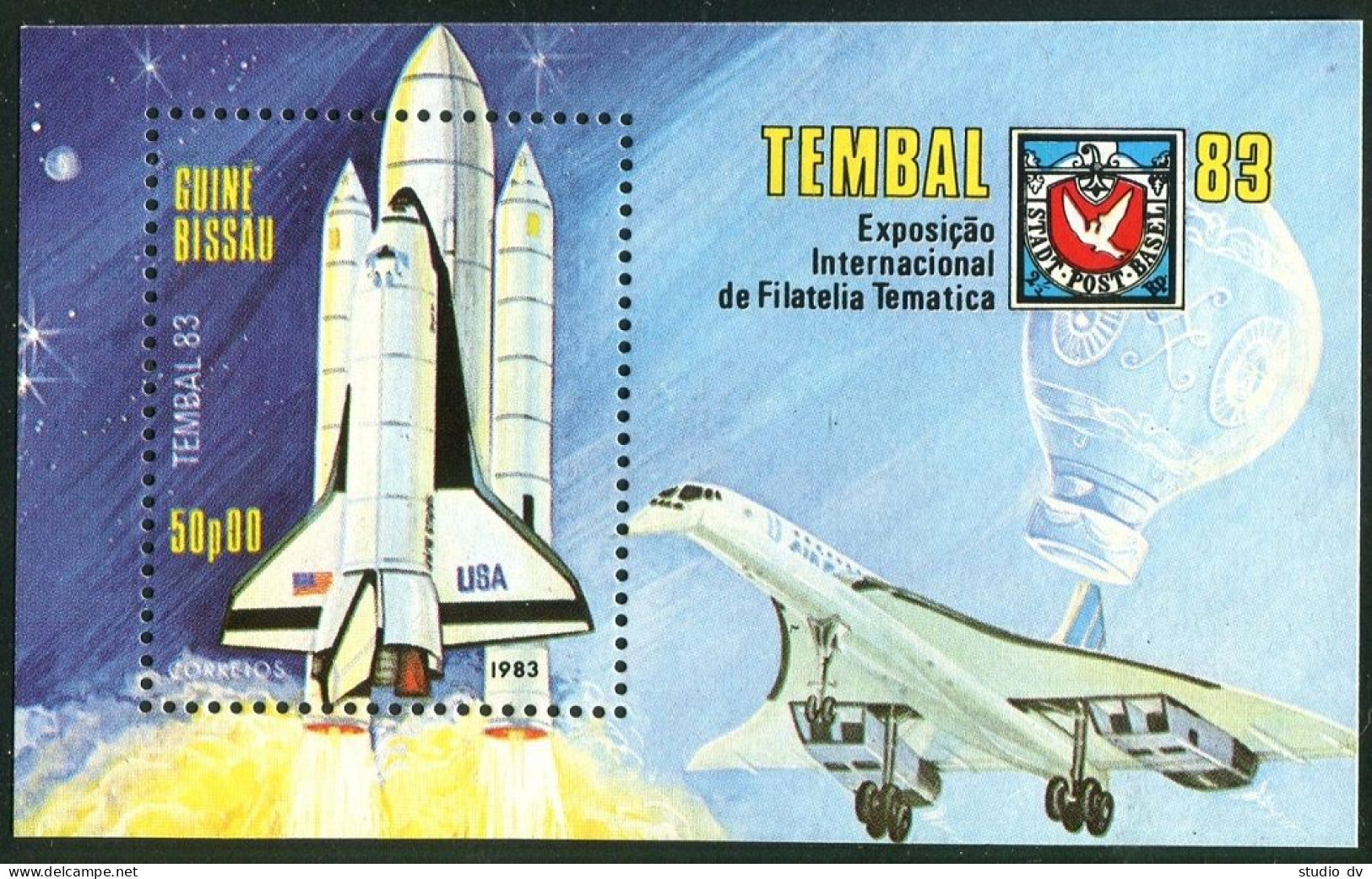 Guinea Bissau 464 Sheet, MNH. Mi 665. TEMBAL-1983, PHILEXPO,Basel.Space Shuttle. - Guinea-Bissau